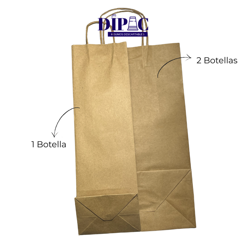Bolsas de Papel de Color Kraft para 2 Botellas x 1u