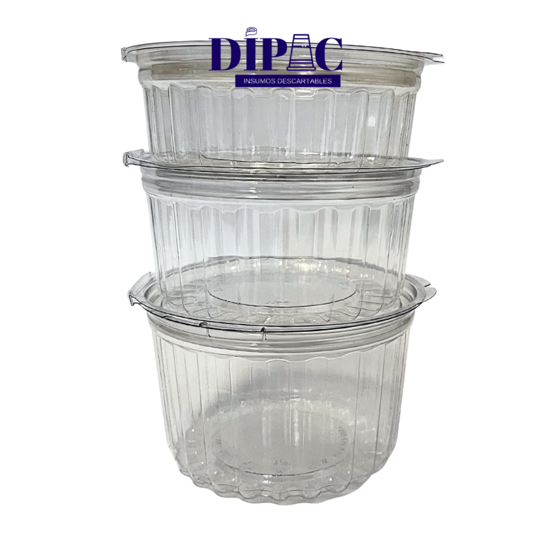 Potes con Tapa Bisagra ZAPLAST Transparentes (Acanalado) x 100u