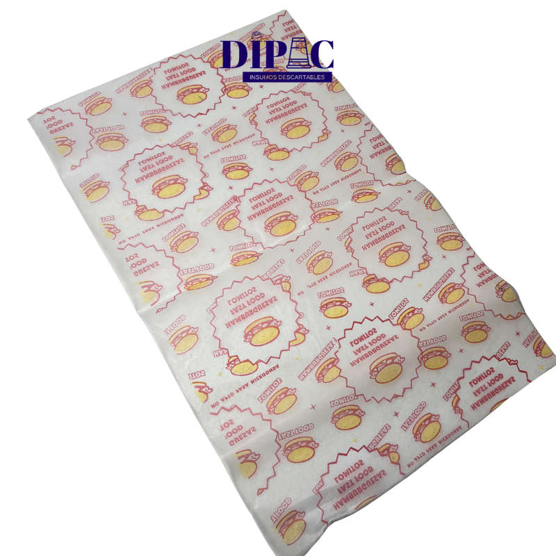 Papel parafinado Impreso Fast Food 25x40cm x 1000u
