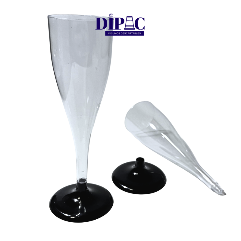 Copas Champagne con Pie Negro 130cc x 1u
