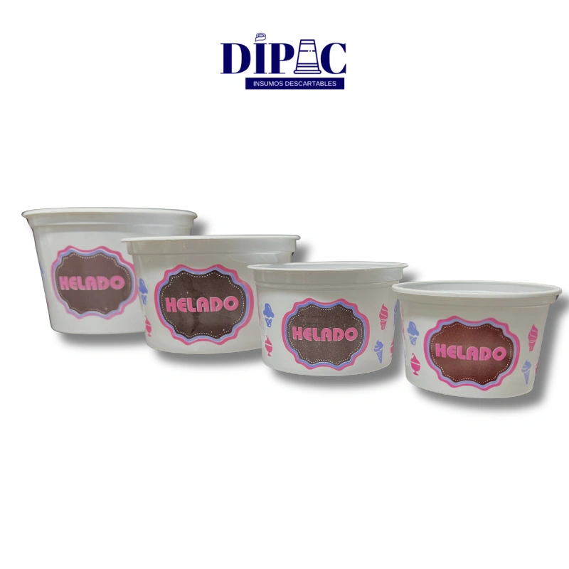 Potes Plásticos para Helado Impresos x 100u