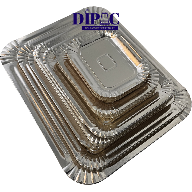 Bandejas de cartón Plateadas Rectangulares Premium x 100u