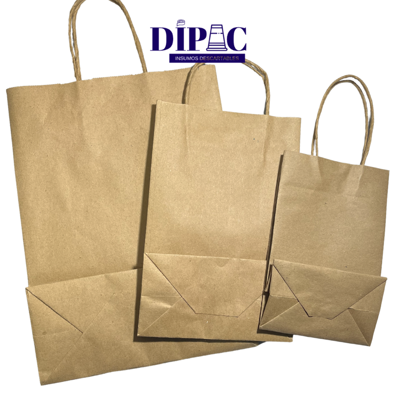 Bolsas de Papel de Color Marrón con Manija x 1u