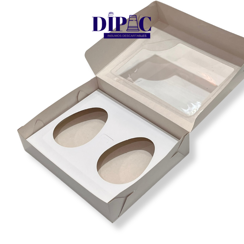 Caja con visor para 2 MEDIO HUEVO de Cartulina Blanca x 1u
