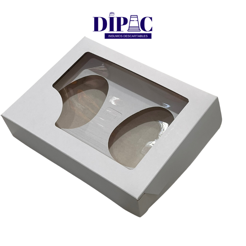 Caja con visor para 2 MEDIO HUEVO de Cartulina Blanca x 1u