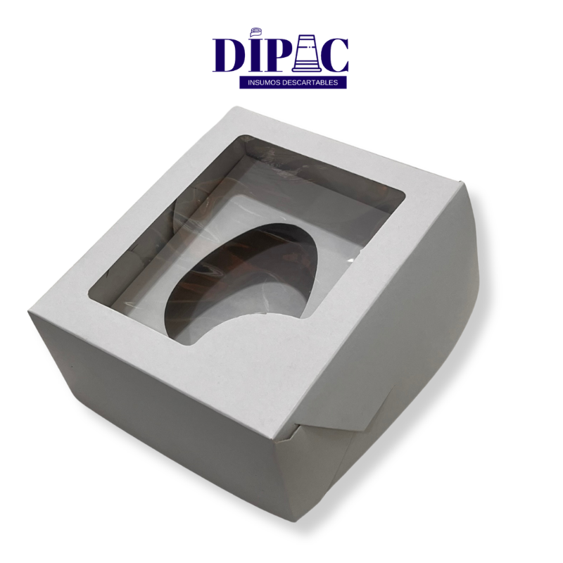 Caja con visor para MEDIO HUEVO de Cartulina Blanca x 1u