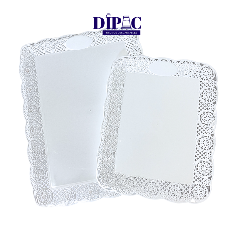 Bandejas Plásticas con Blonda Blanca Rectangulares x 10u