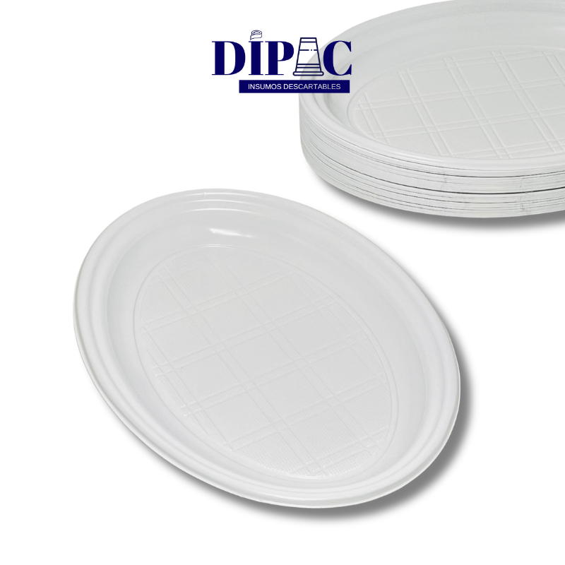 Platos Plásticos Ovalados Descartables Blancos x 100u