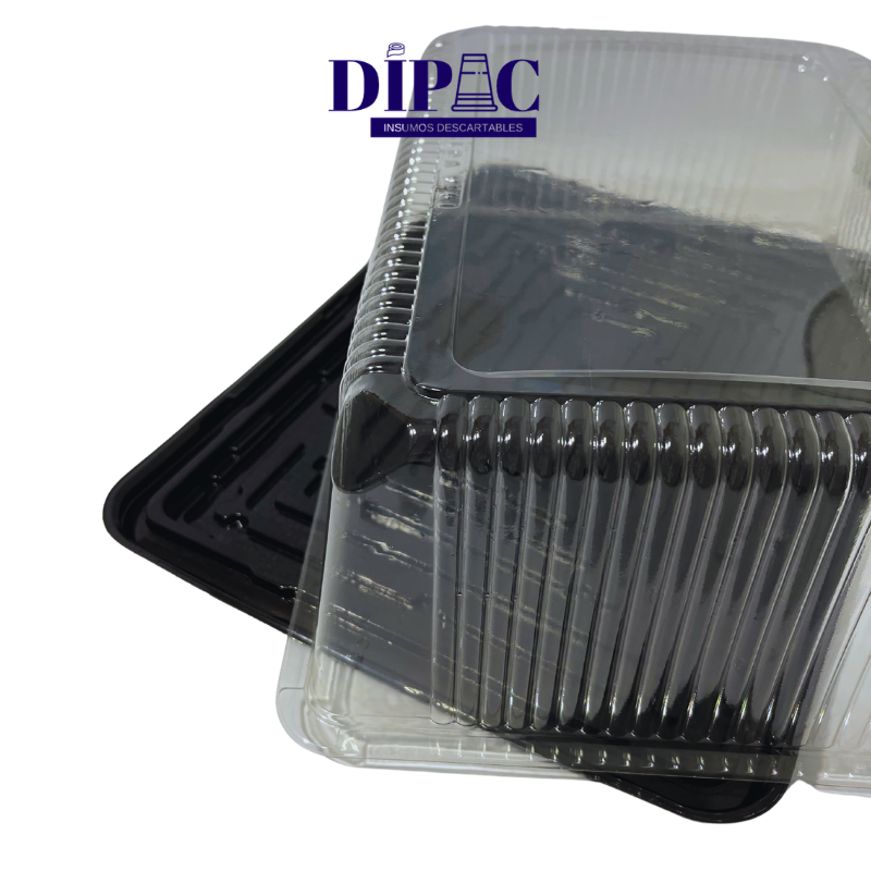 Tortera Descartable Rectangular con Base Negra T41 x 1u