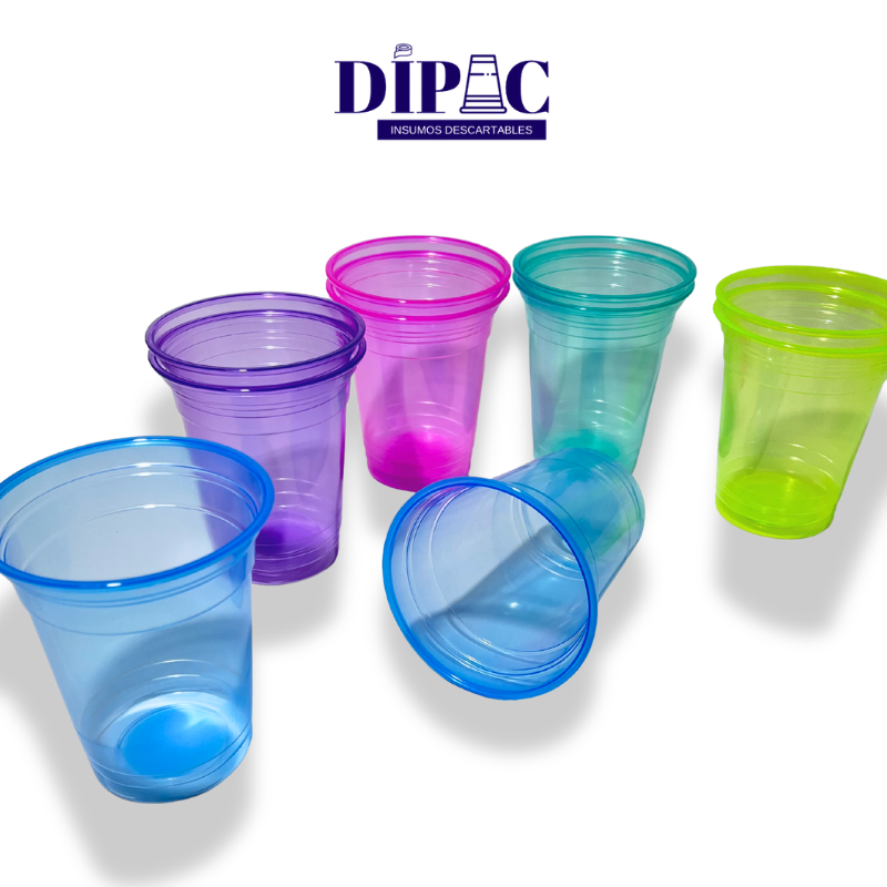 Vasos Plásticos Traslúcidos de Color NEÓN 360cc x 50u