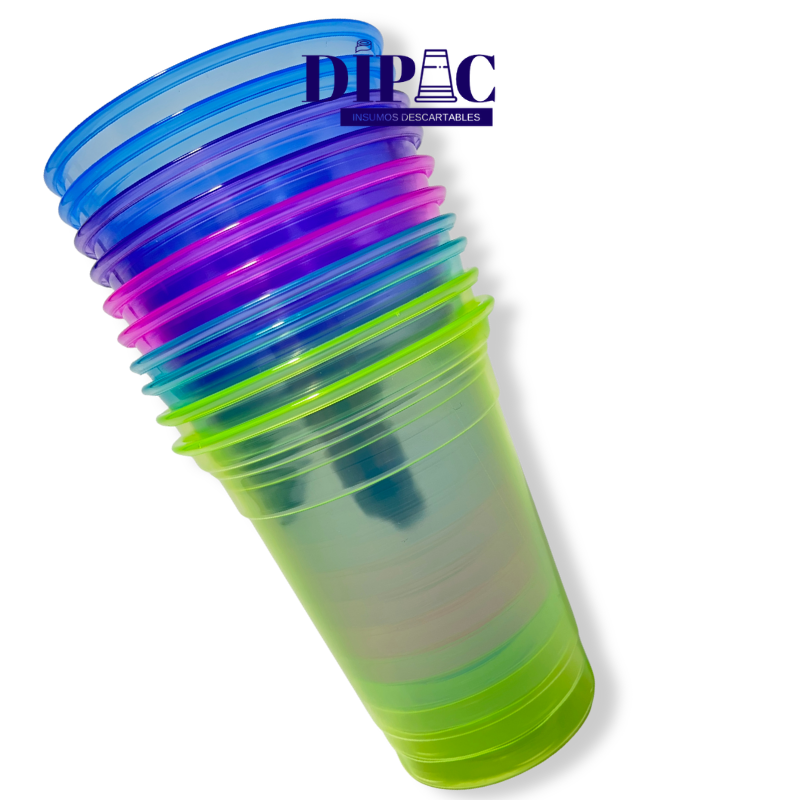 Vasos Plásticos Traslúcidos de Color NEÓN 360cc x 50u
